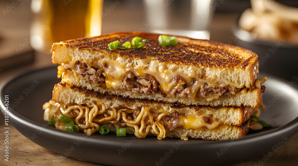 Creative Sandwich Mashup: Grilled Cheese Enveloped in Crunchy Ramen Noodles Creative Sandwich Mashup: Grilled Cheese Enveloped in Crunchy Ramen Noodles