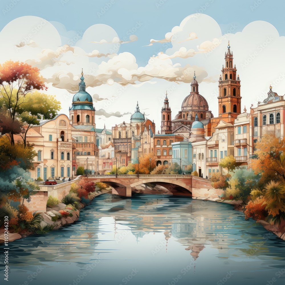 Fototapeta premium A Minimalistic View of Seville's Urban Landscape Through Art