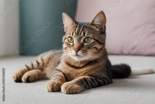 Wallpaper Mural Cute tabby cat relaxing on comfortable sofa at home Torontodigital.ca