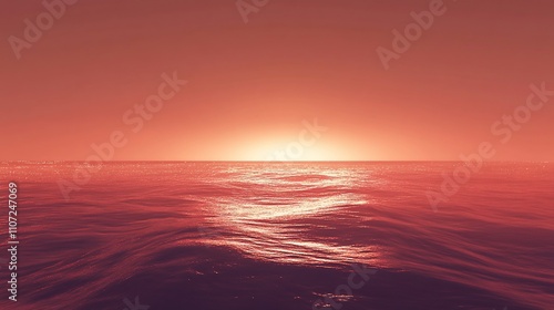 Crimson sunset over a still ocean.