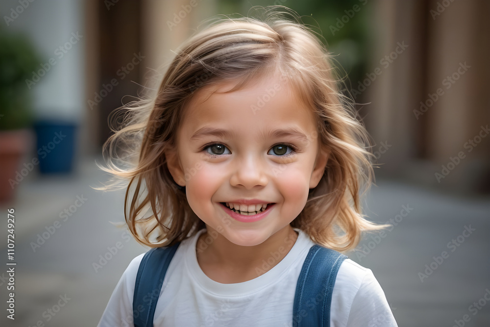 Portrait of smiling preschool student wearing backpack going to school Portrait of smiling preschool student wearing backpack going to school