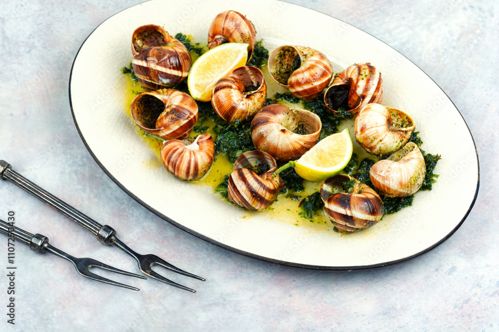 Baked snails with butter.