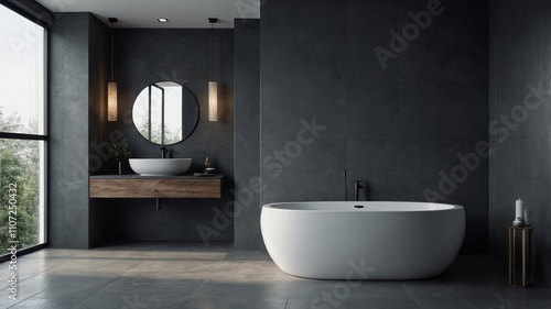 Gray wall and white toilet in modern bathroom