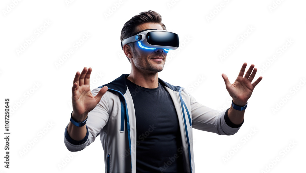 man with VR isolated on white transparent background man with VR isolated on white transparent background