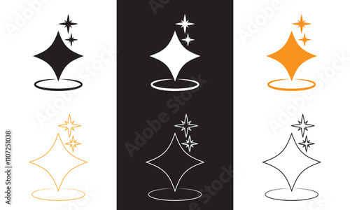 Sparkle Icon. Stars Icon Vector. Sparkling Star Shapes. Twinkling Stars. abstract shining flash symbols, glowing light effect. isolated on white and black background. Vector illustration. EPS 10