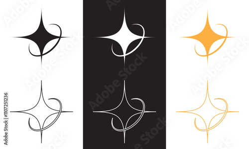 Sparkle Icon. Stars Icon Vector. Sparkling Star Shapes. Twinkling Stars. abstract shining flash symbols, glowing light effect.  isolated on white and black background.  Vector illustration. EPS 10