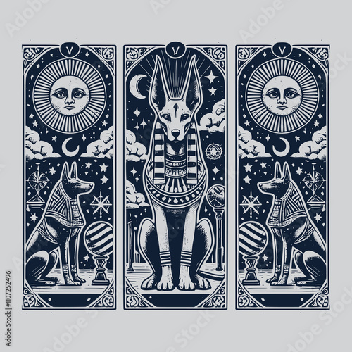 vintage-inspired anubis ouija tarot tattoo