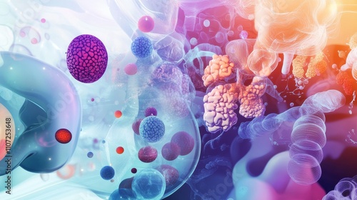 An abstract representation of the human endocrine system with animated, colorful glands and hormonal pathways, set against a sleek photo