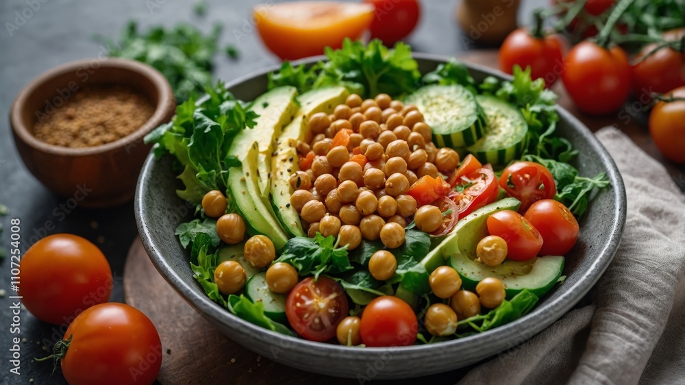Healthy vegetarian buddha bowl with fresh colorful ingredients Healthy vegetarian buddha bowl with fresh colorful ingredients