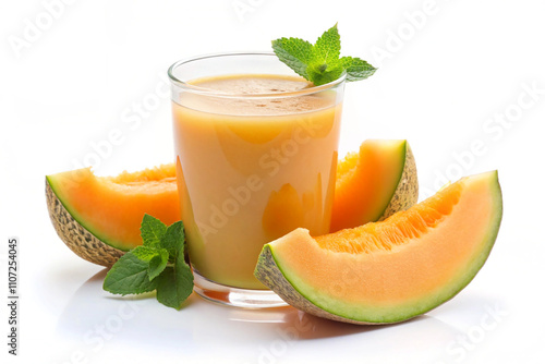 Muskmelon Juice with Fresh Slices,isolated on white background