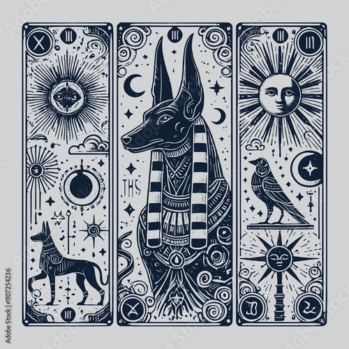 anubis tarot card tattoo with egyptian elements