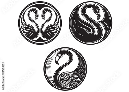 flamingo logo silhouette vector illustration, Black silhouette flamingo logo, flamingo silhouette logo, flamingo bird vector logo icon, Vector flat flamingo silhouette isolated on white background
