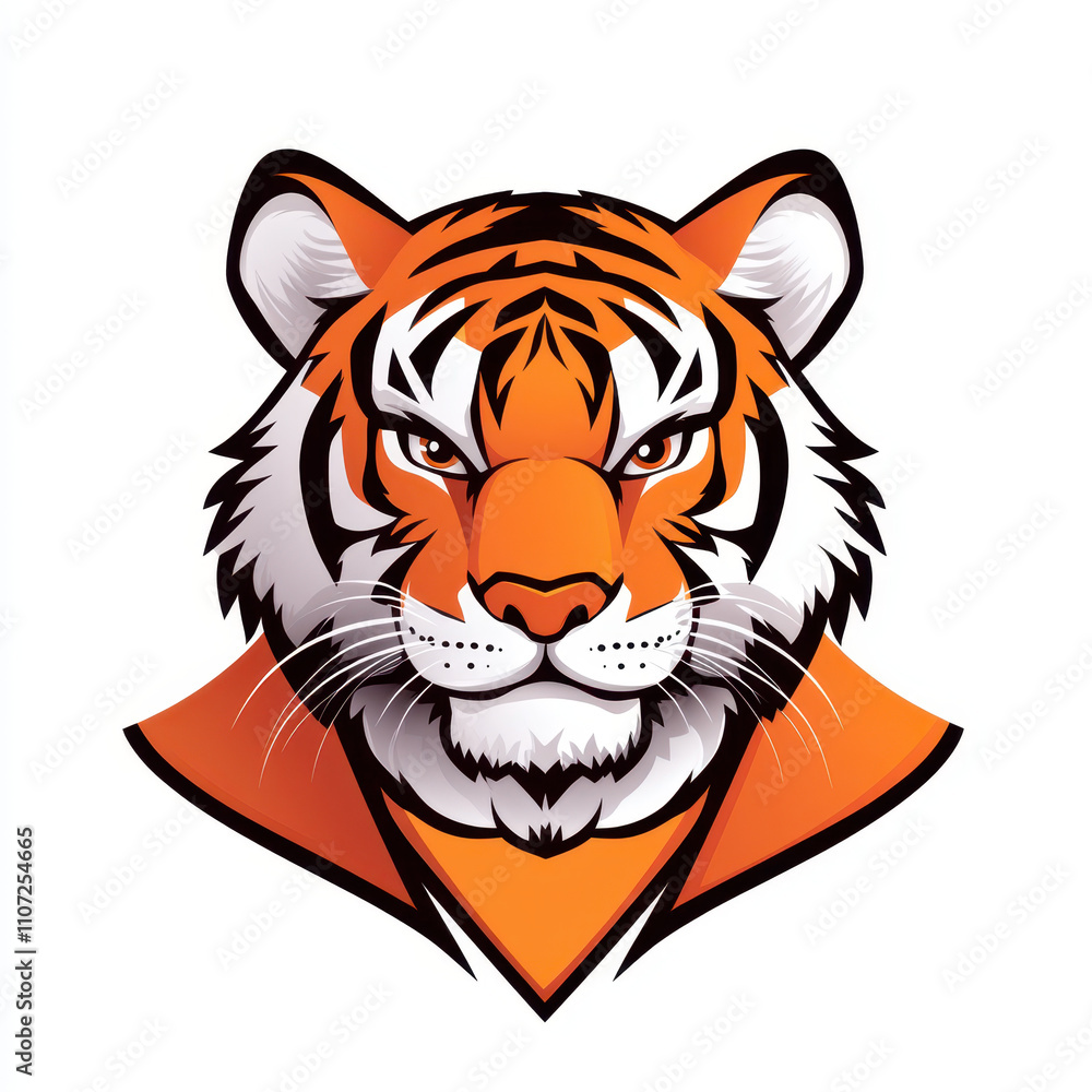 Fierce cartoon tiger head with bold colors and striking features Fierce cartoon tiger head with bold colors and striking features