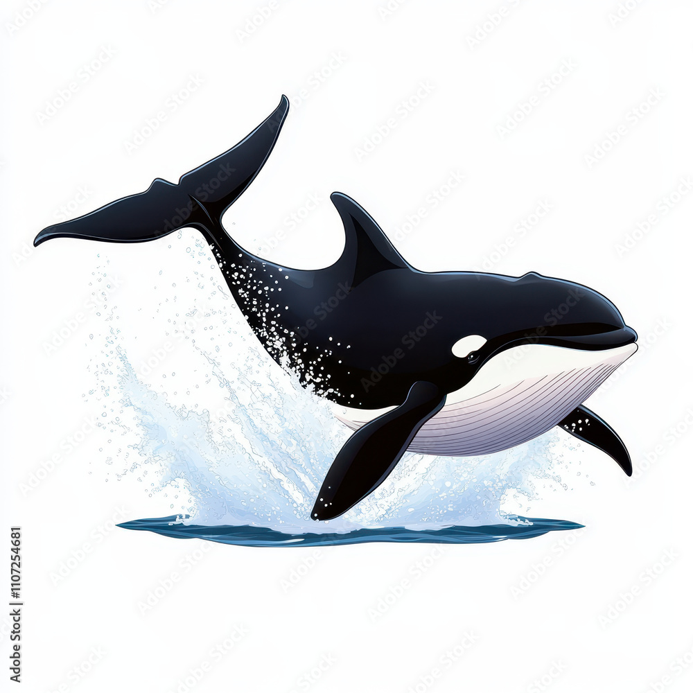 Obraz premium cartoon whale splashing water joyfully with its tail in ocean