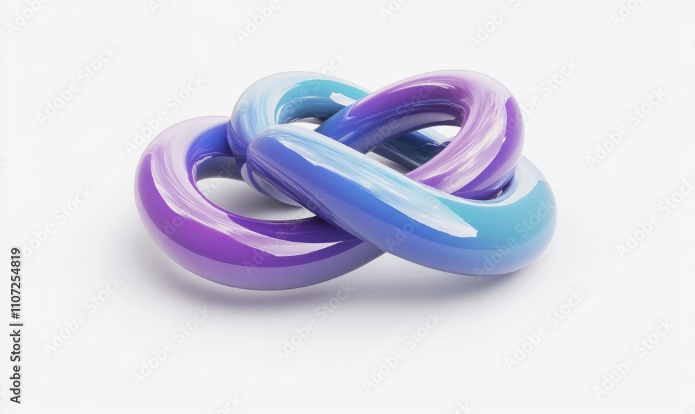 3D Render of Simple Icon with Intertwined Blue and Purple Tubes on White Background, Minimalistic Style 3D Render of Simple Icon with Intertwined Blue and Purple Tubes on White Background, Minimalistic Style