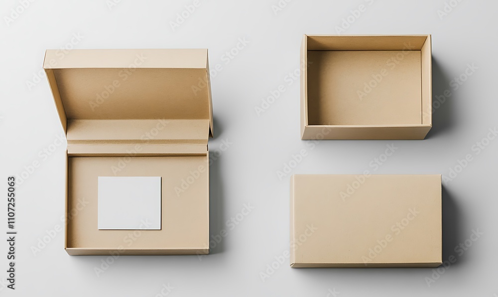 Beige Cardboard Boxes Open and Closed Displaying Mockup Beige Cardboard Boxes Open and Closed Displaying Mockup