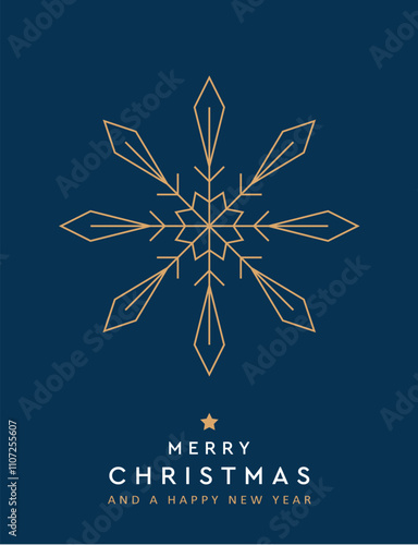 minimalistic christmas greeting card with snowflake vector illustration