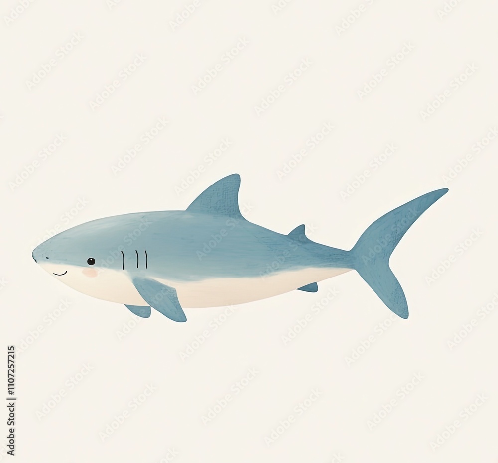 Fototapeta premium Cute cartoon shark swimming in a calm ocean with a friendly expression and vibrant colors