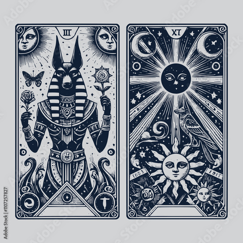 gothic anubis ouija tarot playing card tattoo
