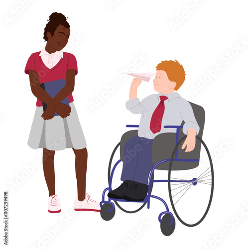 couple of children with disabilities cartoon vector illustration graphic design