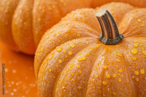 Close-Up Image of Fresh Pumpkins: Vibrant, Textured Skin and Autumn Vibes Perfect for Fall and Harvest Themes photo