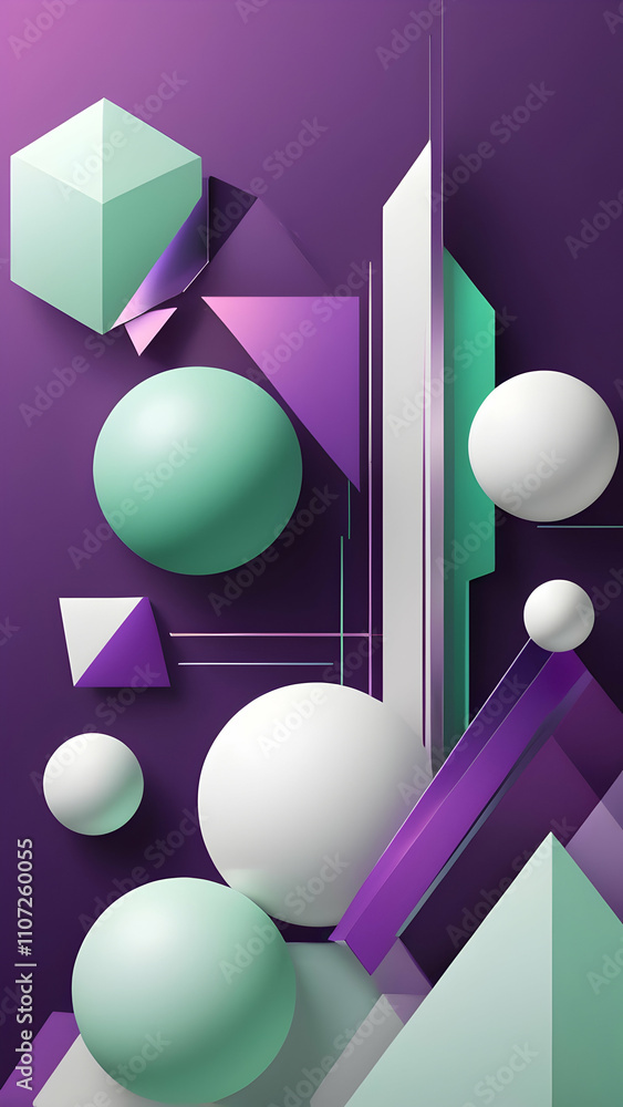 Vivid and Dynamic 3D Geometric Shapes in Deep Purple, Mint Green, Soft White. A Bold and Artistic Tech-Inspired Design for Modern Branding Vivid and Dynamic 3D Geometric Shapes in Deep Purple, Mint Green, Soft White. A Bold and Artistic Tech-Inspired Design for Modern Branding