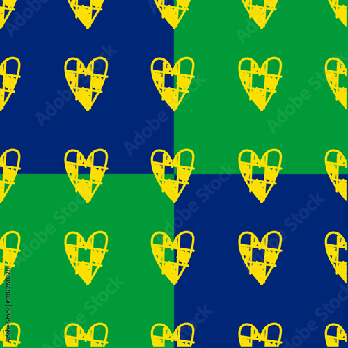 Abstract pattern soccer print in the shape of a heart and the country's flag - Brazil. Soccer seamless background. Hand drawn design vector art