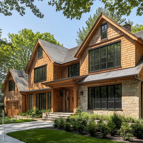 Large American house with mountain cedar style, adding rustic appeal to the exterior. - Image #3 @PrideWalaBrother photo