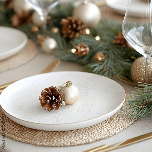 Christmas food menu, holiday breakfast, lunch , dinner table place setting, festive background.