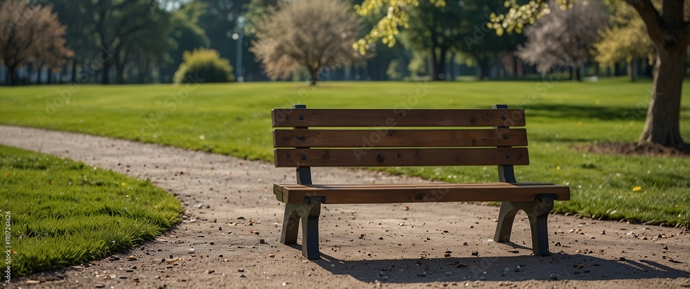 Serene Bench in Spring Park: A wooden bench sits invitingly amidst the lush greenery of a spring park, bathed in the soft golden light of the afternoon sun. Serene Bench in Spring Park: A wooden bench sits invitingly amidst the lush greenery of a spring park, bathed in the soft golden light of the afternoon sun.