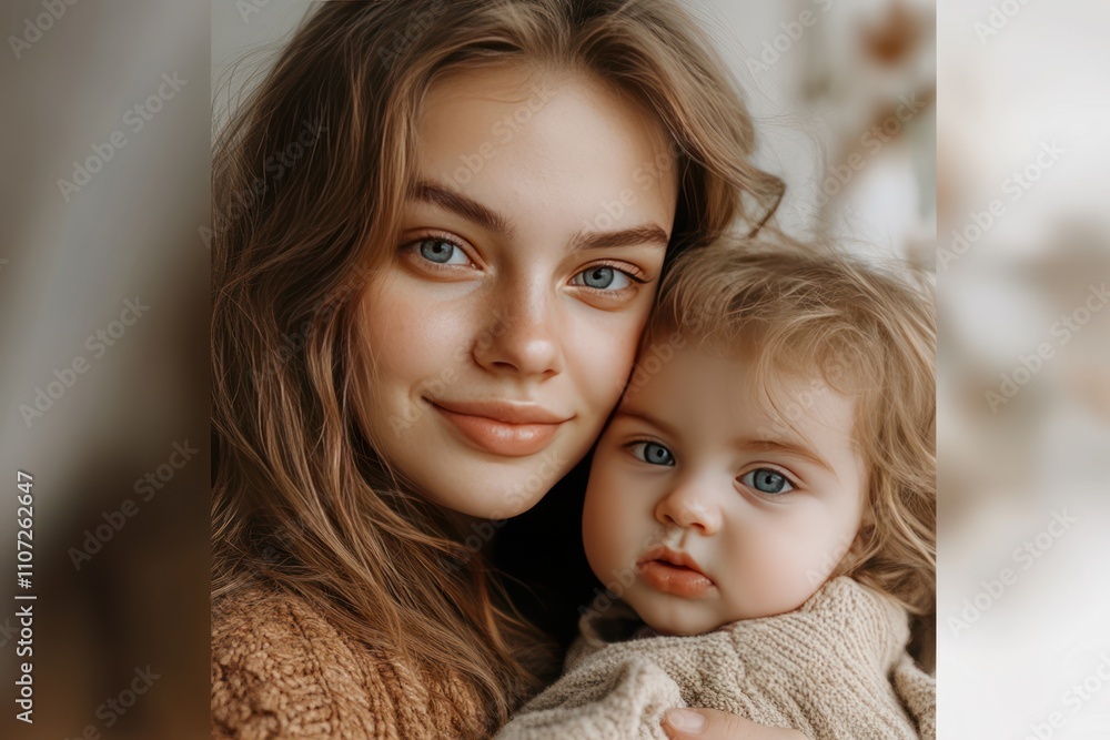 A beautiful woman holding a baby at home. Loving happy mom and her child, mother's day concept A beautiful woman holding a baby at home. Loving happy mom and her child, mother's day concept