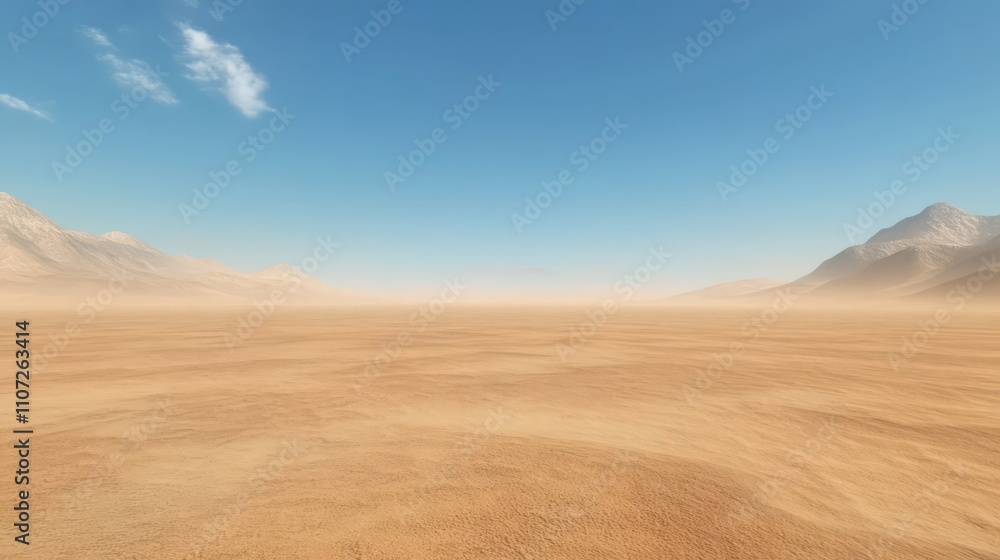 Fototapeta premium Vast desert landscape under a clear blue sky.