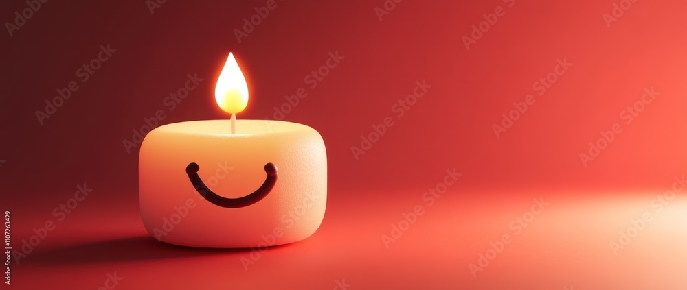 A cheerful candle with a smiling face and a warm flame on a softly lit surface. A cheerful candle with a smiling face and a warm flame on a softly lit surface.
