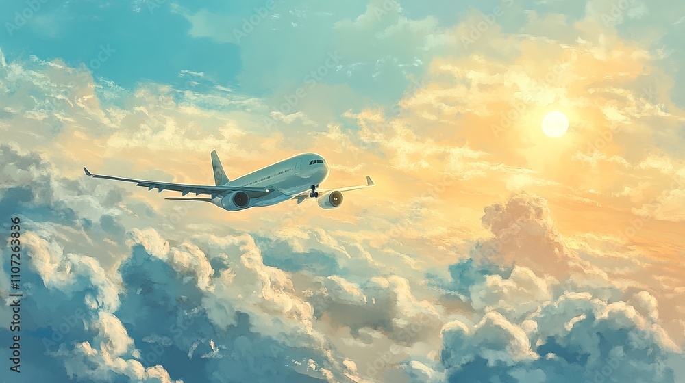 Majestic Airplane Soaring Through a Colorful Sky Majestic Airplane Soaring Through a Colorful Sky