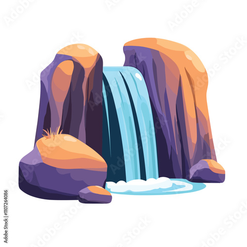 Waterfall vector illustration. Cartoon isolated cascades of mountain river or lake, stream falling on rocks and stone, Waterfall logo icon template