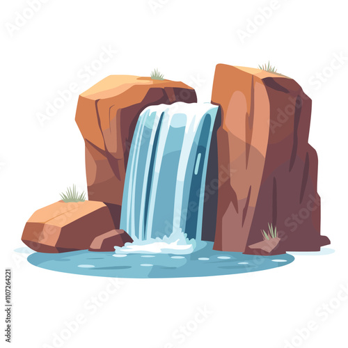 Waterfall vector illustration. Cartoon isolated cascades of mountain river or lake, stream falling on rocks and stone, Waterfall logo icon template