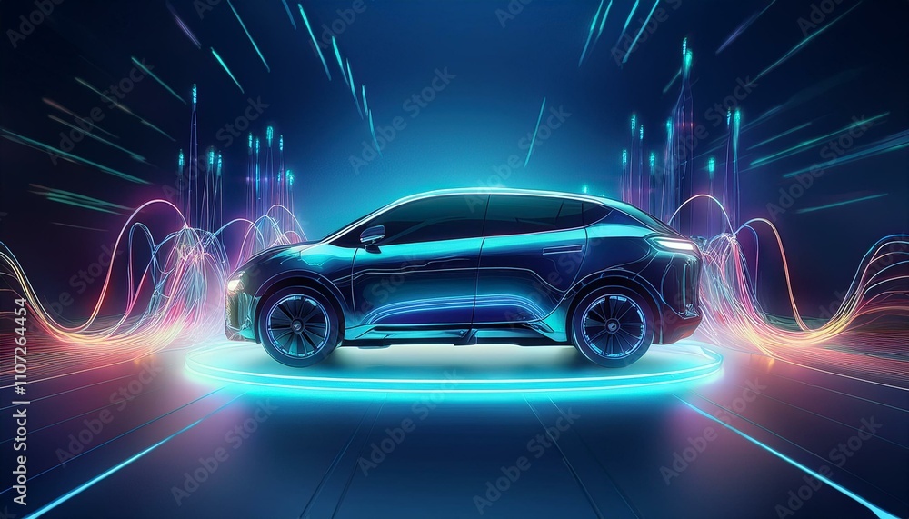 Modern electric car plugged into a glowing charging station surrounded by a pulsating energy aura. Modern electric car plugged into a glowing charging station surrounded by a pulsating energy aura.