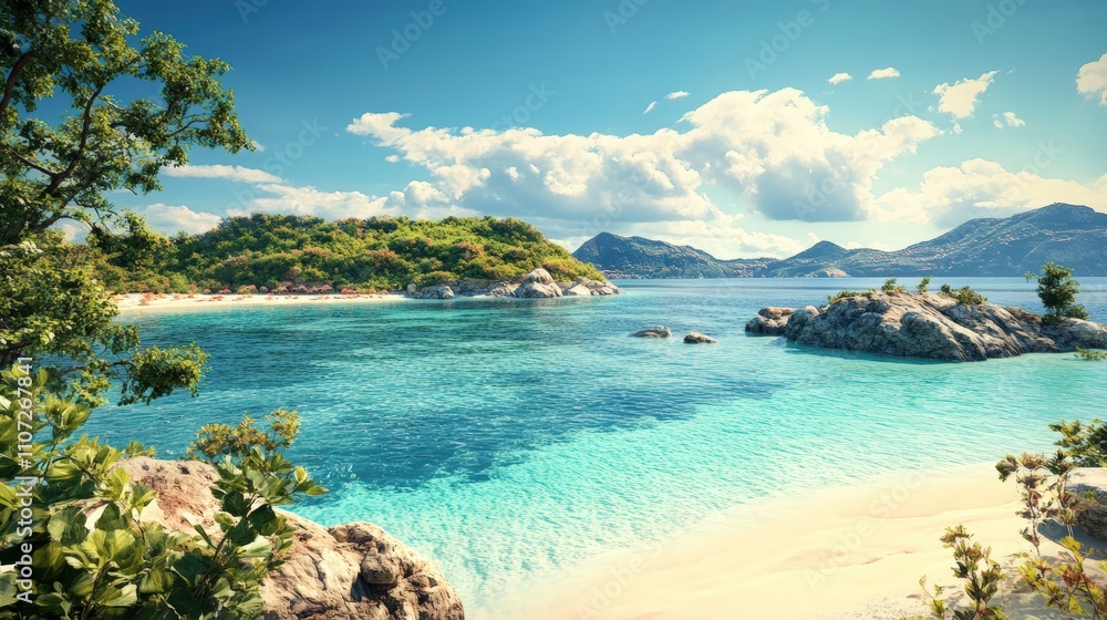 Fototapeta premium Serene Tropical Beach With Clear Blue Waters