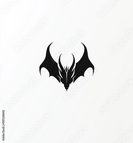 Stylized dragon head with wings, black silhouette on white background. photo