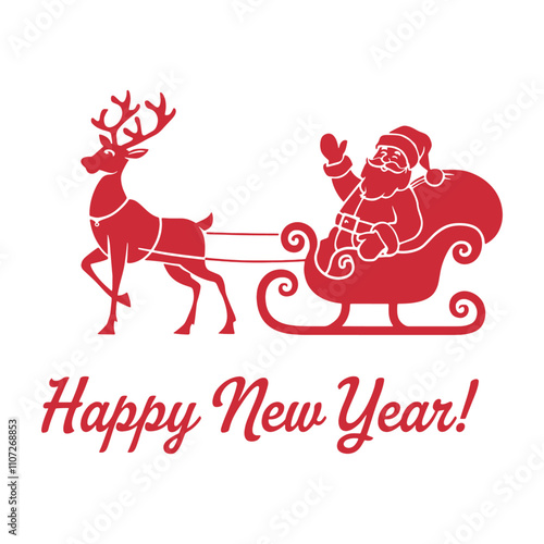 New Year Santa Claus with deer, Happy New Year and Merry Christmas vector illustration,  Santa Claus with bag of gifts rides in sleigh pulled by a deer