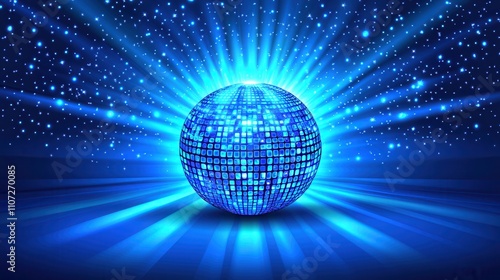 A vibrant blue disco ball in a dazzling light show.