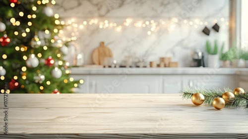 blank table blur kitchen background chrismas	