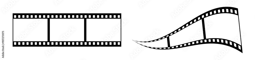 35mm film strip vector design with 3 frames on white background. Black film reel symbol illustration to use for photography, television, cinema, photo frame. 35mm film strip vector design with 3 frames on white background. Black film reel symbol illustration to use for photography, television, cinema, photo frame.
