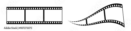35mm film strip vector design with 3 frames on white background. Black film reel symbol illustration to use for photography, television, cinema, photo frame.