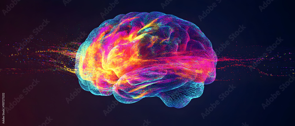Fototapeta premium Vibrant Colorful Brain Abstract, Neural Network, Artificial Intelligence Concept