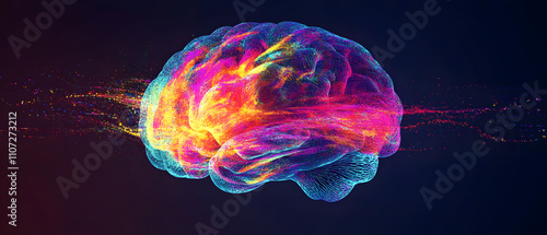 Vibrant Colorful Brain Abstract, Neural Network, Artificial Intelligence Concept photo