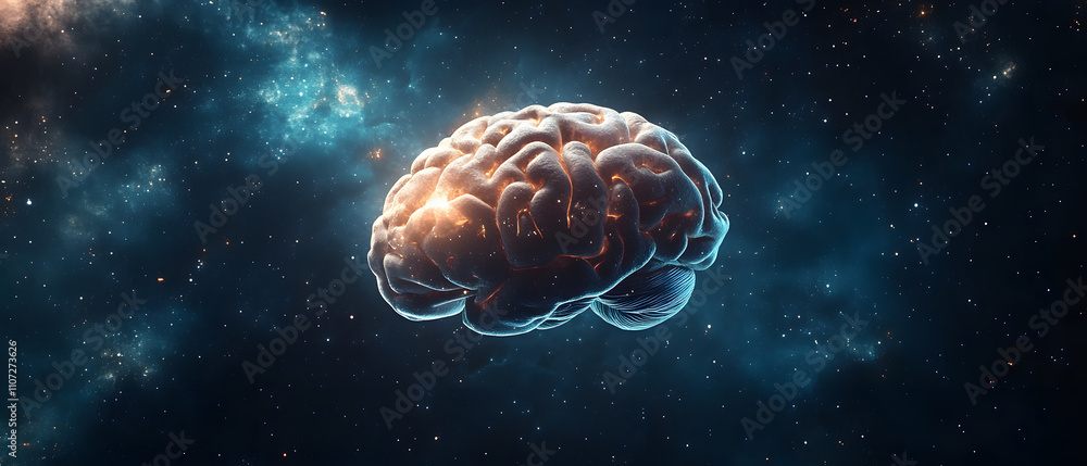 Glowing Human Brain in Cosmic Space: Abstract Neuroscience Stock Photo Glowing Human Brain in Cosmic Space: Abstract Neuroscience Stock Photo