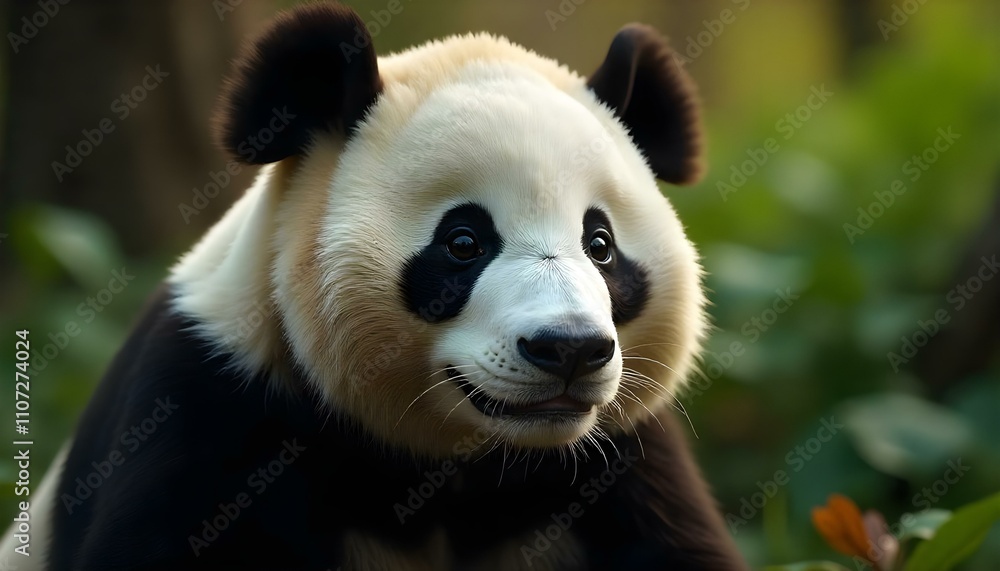 Fototapeta premium A happy giant panda sat in the forest