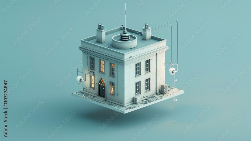 Fototapeta premium A stylized, floating house with a modern design and subtle lighting effects.