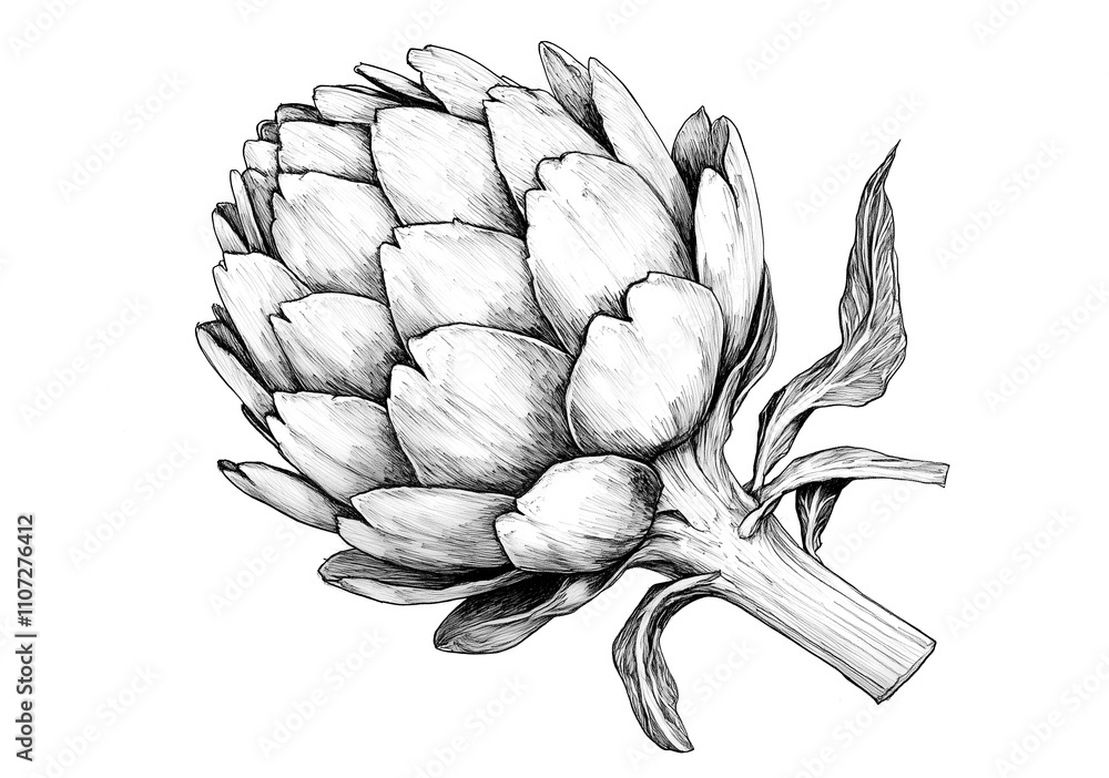 Fototapeta premium Artichoke, organic vegetable, sketch. Vintage retro print, artichoke food, botanic ink style drawing, linear drawing, engrave old school. Sketch artwork silhouette artichoke. Illustration